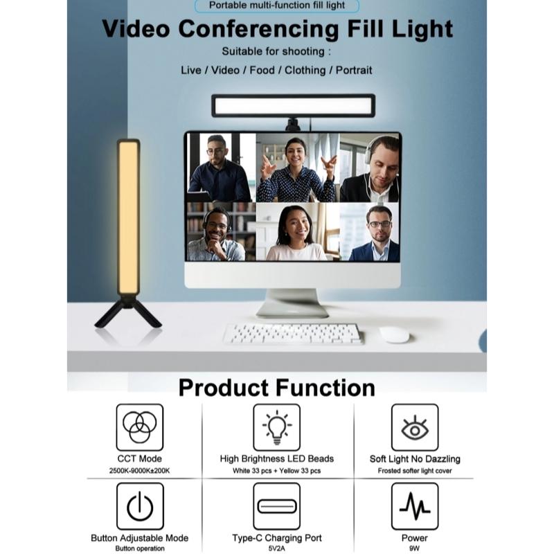 Portable Led Webcam Light With Tripod For Video Conferencing-1922443448917561348