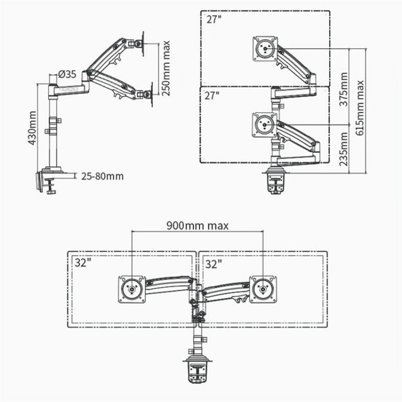 Full Motion Dual Arm Clamp For 22-32 Inch Lcd Tv Monitor Desk Holder With Gas Spring-1915197149721792517