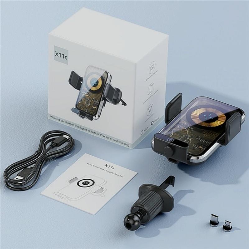 High Power Car Wireless Charger With Phone Bracket - Transparent 66W-1915196964627157000