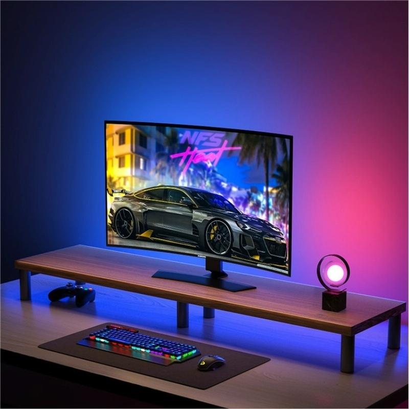 Aluminum Alloy Desktop Monitor Stand With Wooden Plate Riser-1915198420461686785