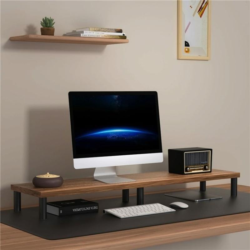 Aluminum Alloy Desktop Monitor Stand With Wooden Plate Riser-1915198420461686787
