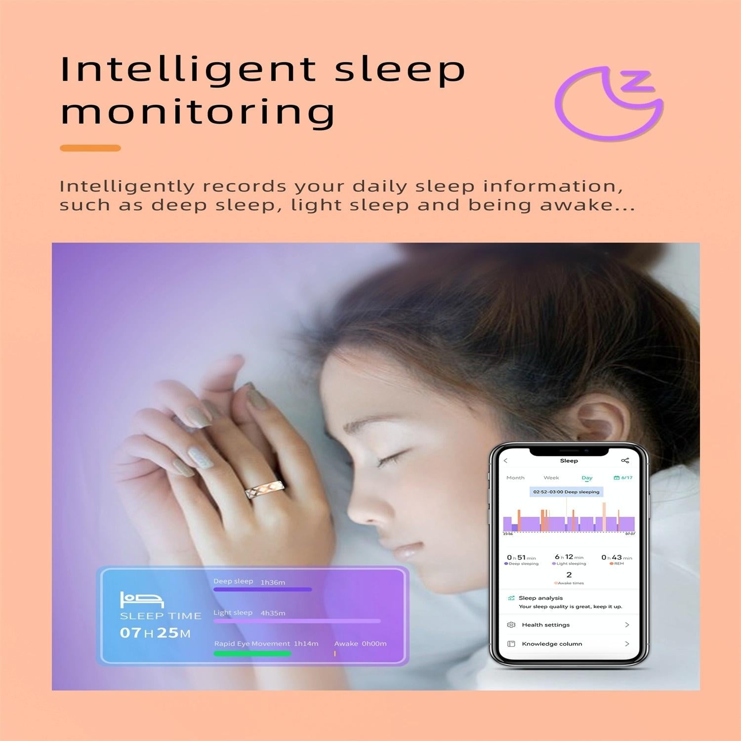 Smart Ring With Heart Rate Blood Oxygen Sleep Monitoring - Rose Gold Size 7-1915196889662361608