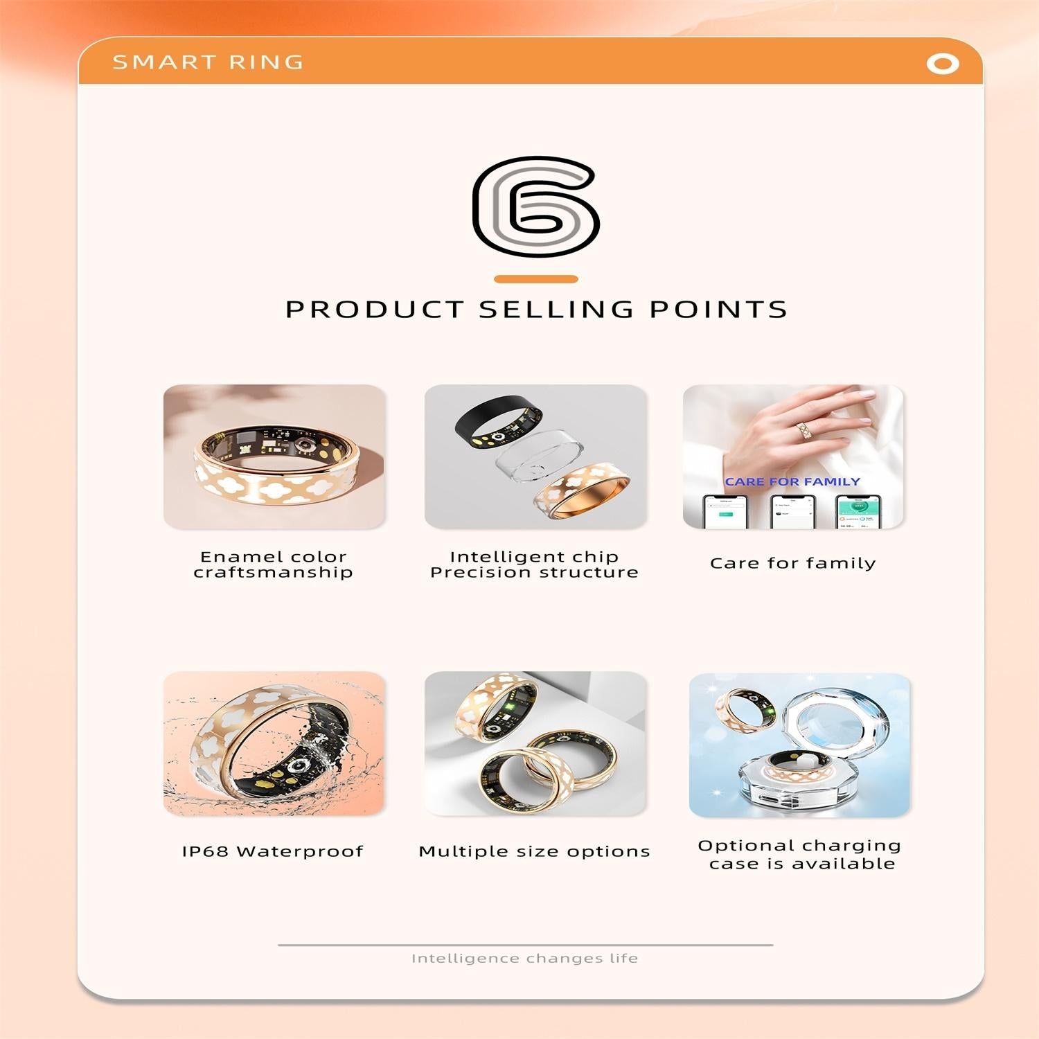 Smart Ring With Heart Rate Blood Oxygen Sleep Monitoring - Rose Gold Size 9-1915196928069603334