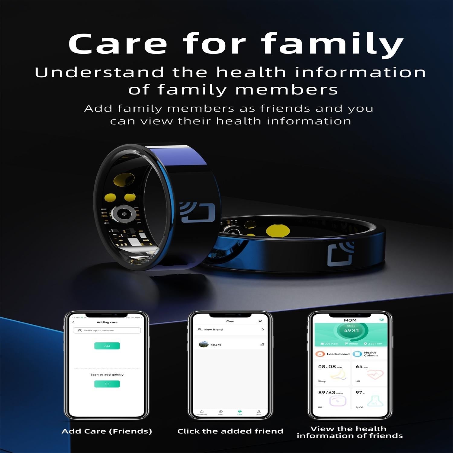 Smart Ring With Heart Rate Blood Oxygen & Sleep Monitoring - Black Size 11-1915196892095057924