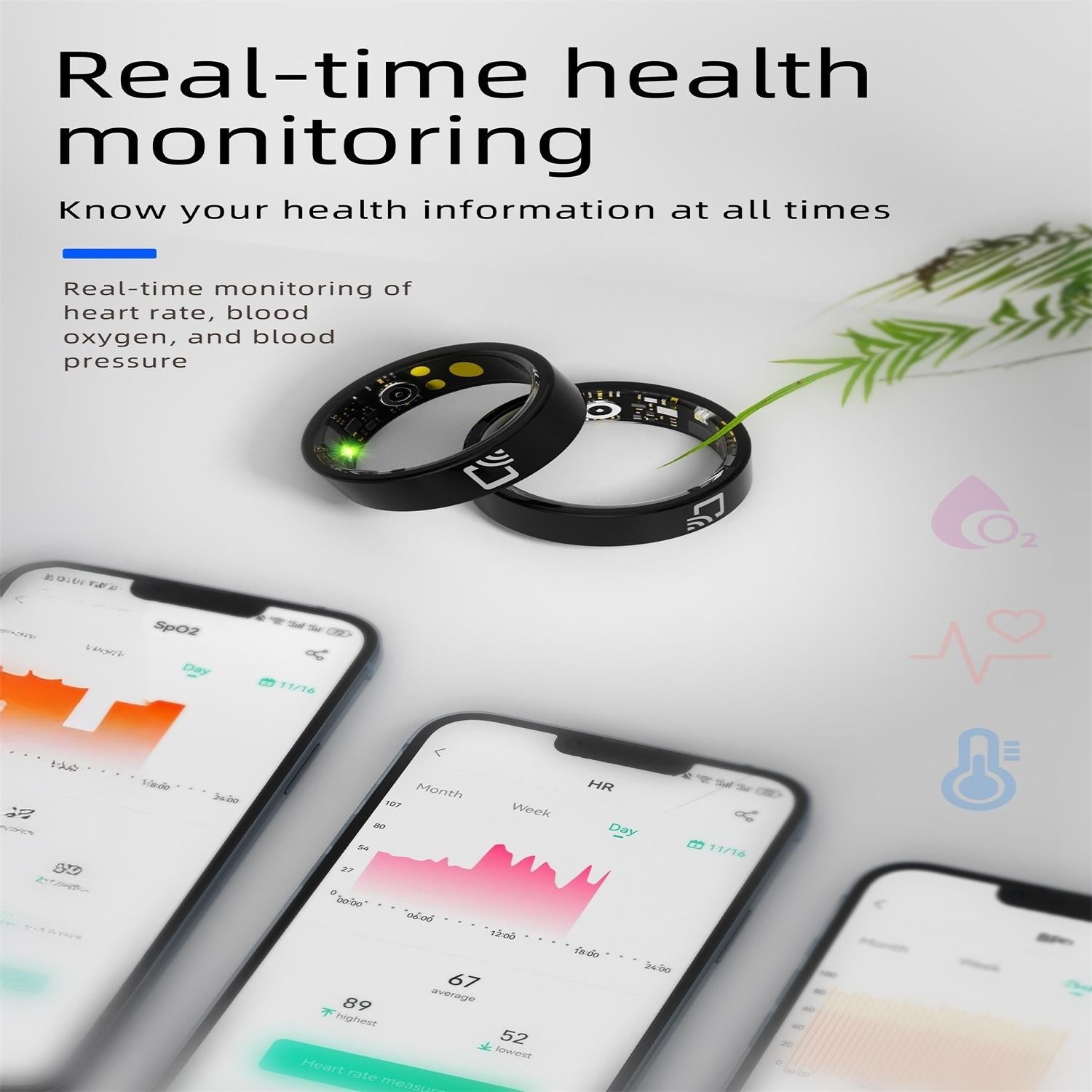 Smart Ring With Heart Rate Blood Oxygen & Sleep Monitoring - Multiple Sports Modes - Black Size 12-1915196912026390531