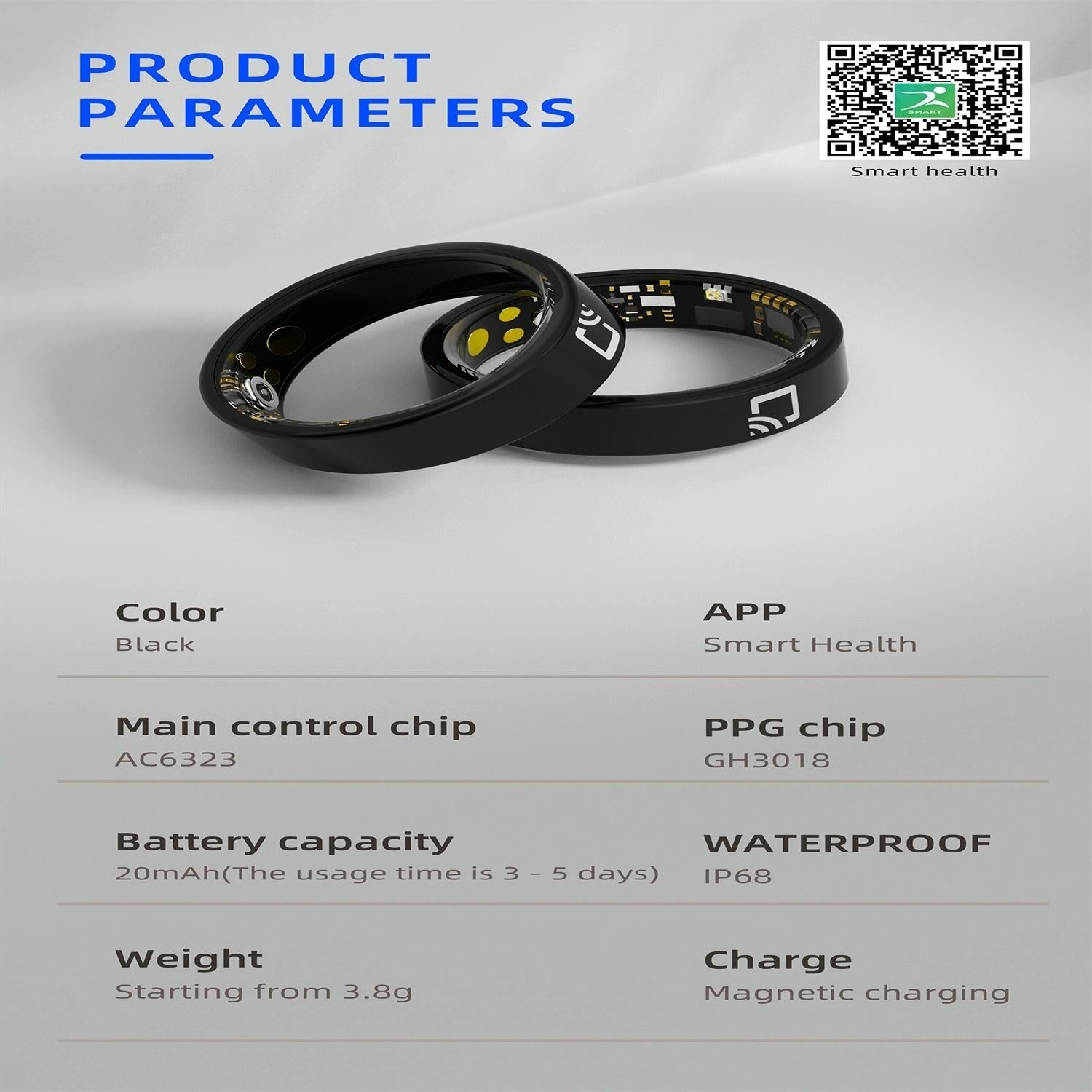 Smart Ring With Heart Rate Blood Oxygen Sleep Monitoring And Multiple Sports Modes - Black Size 13-1915196929600524293