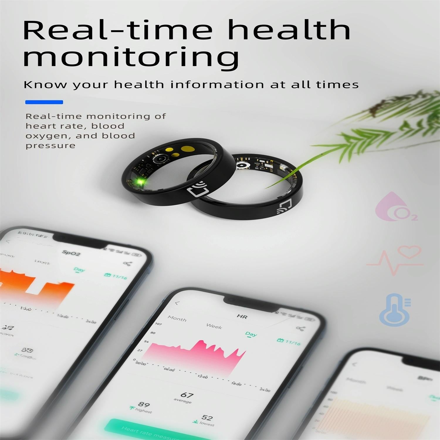 Smart Ring With Heart Rate Blood Oxygen Sleep Monitoring - Multiple Sports Modes - Black Size 14-1922443426901659651
