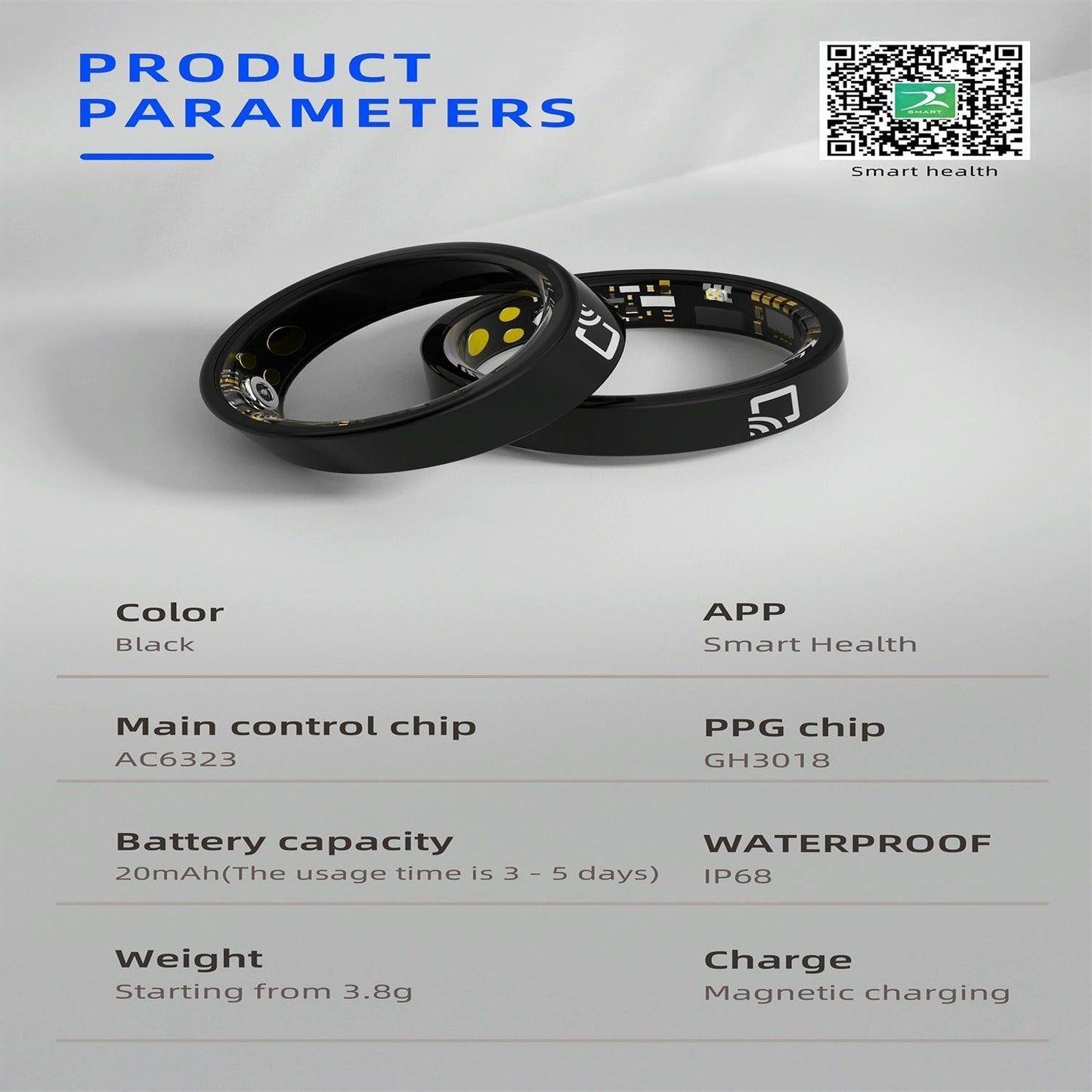 Smart Ring With Heart Rate Blood Oxygen Sleep Monitoring - Multiple Sports Modes - Black Size 14-1922443426901659653