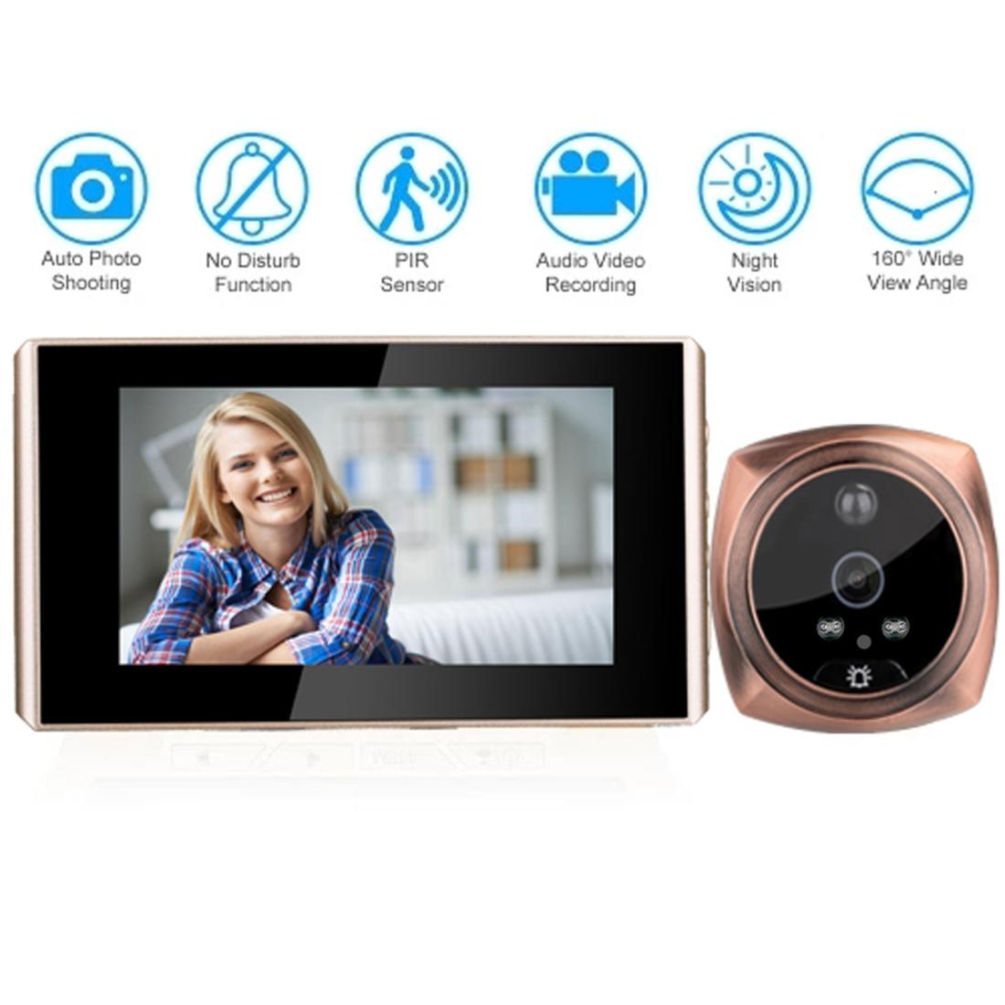4.3 Digital Doorbell With Lcd Screen And Peephole Viewer - Gold-1915196910713573377