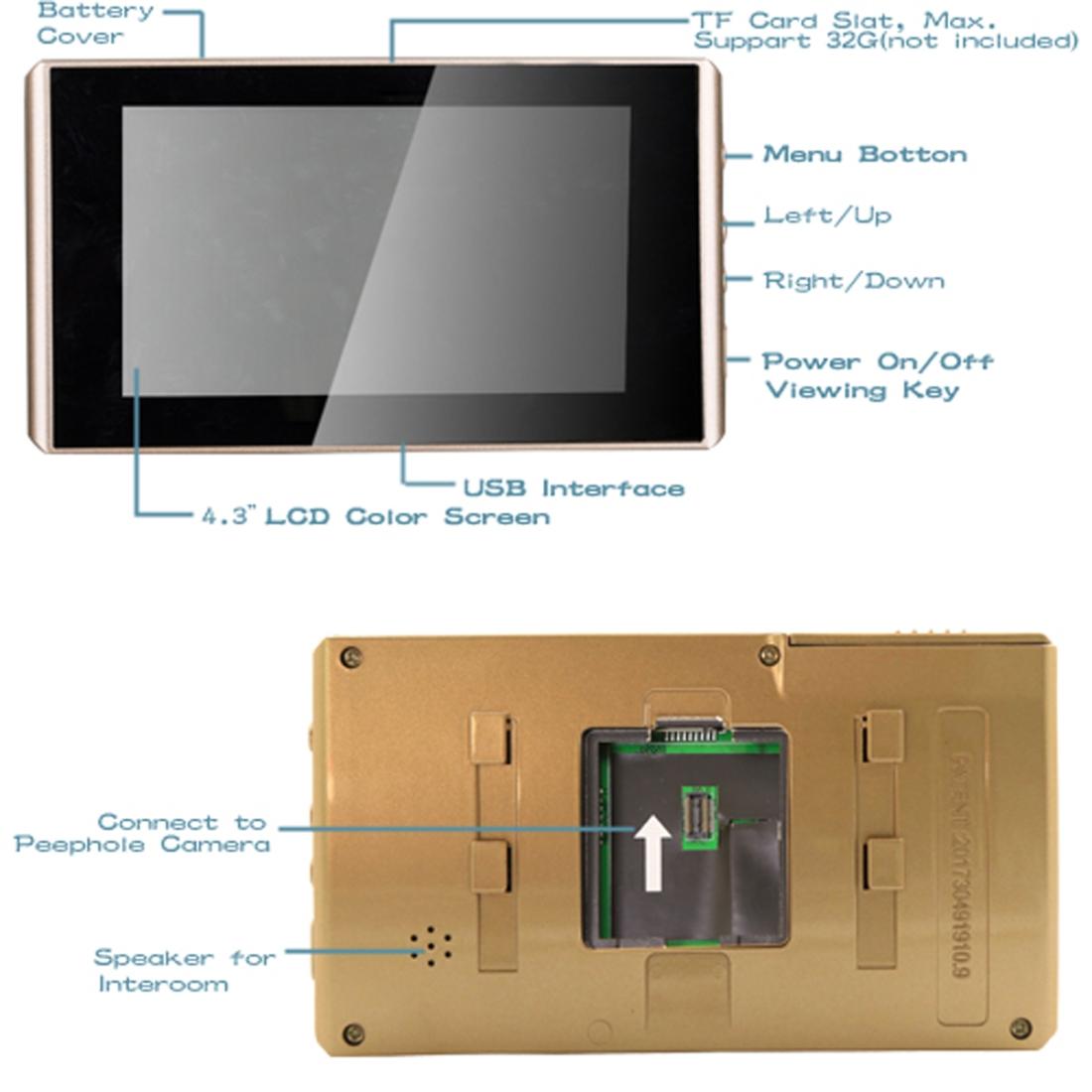 4.3 Digital Doorbell With Lcd Screen And Peephole Viewer - Gold-1915196910713573384