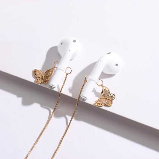 Wireless Earphone Anti-Lost Chain With Zircon Butterfly Necklace - Golden-1915196893667921922