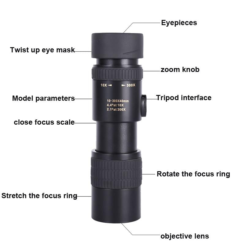 High Definition Monocular Telescope - 10-300X40 Bak4 Prism-1915198293391052804