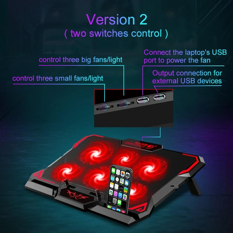 6-Fan Usb Gaming Laptop Cooler With Ports-1915196969899397122