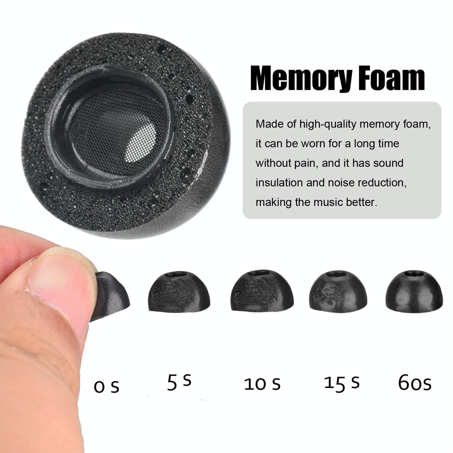 2-Pack Memory Foam Ear Tips For Tws Airpods Pro - Black Large-1915198291813994499