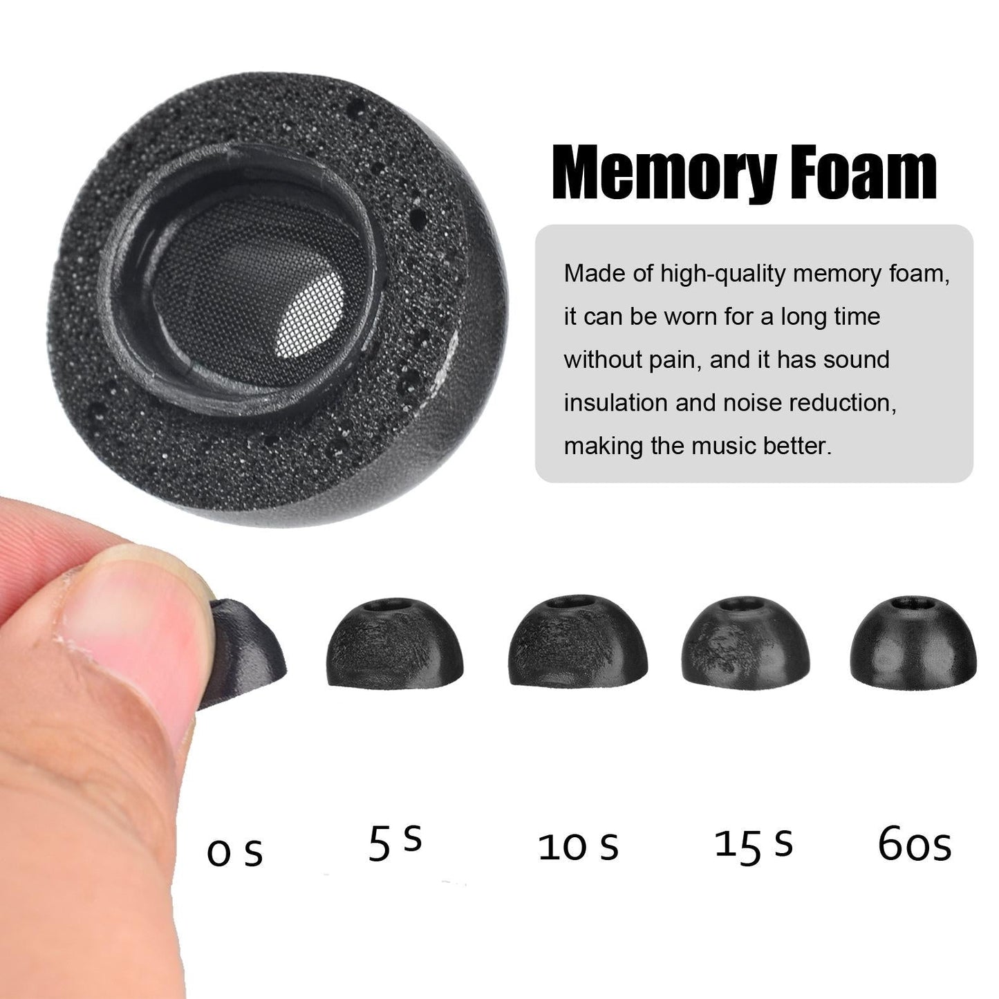 2-Pack Memory Foam Ear Tips For Tws Airpods Pro - Black Small-1915197969896968195