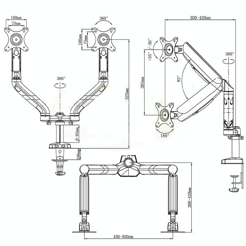 Double Screen Desktop Monitor Bracket - Air Pressure Lift-1915197296463712258