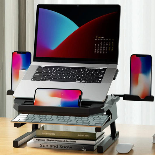 Foldable Aluminum Laptop Stand - Double Layer Heightening Bracket Black-1915196859920551937