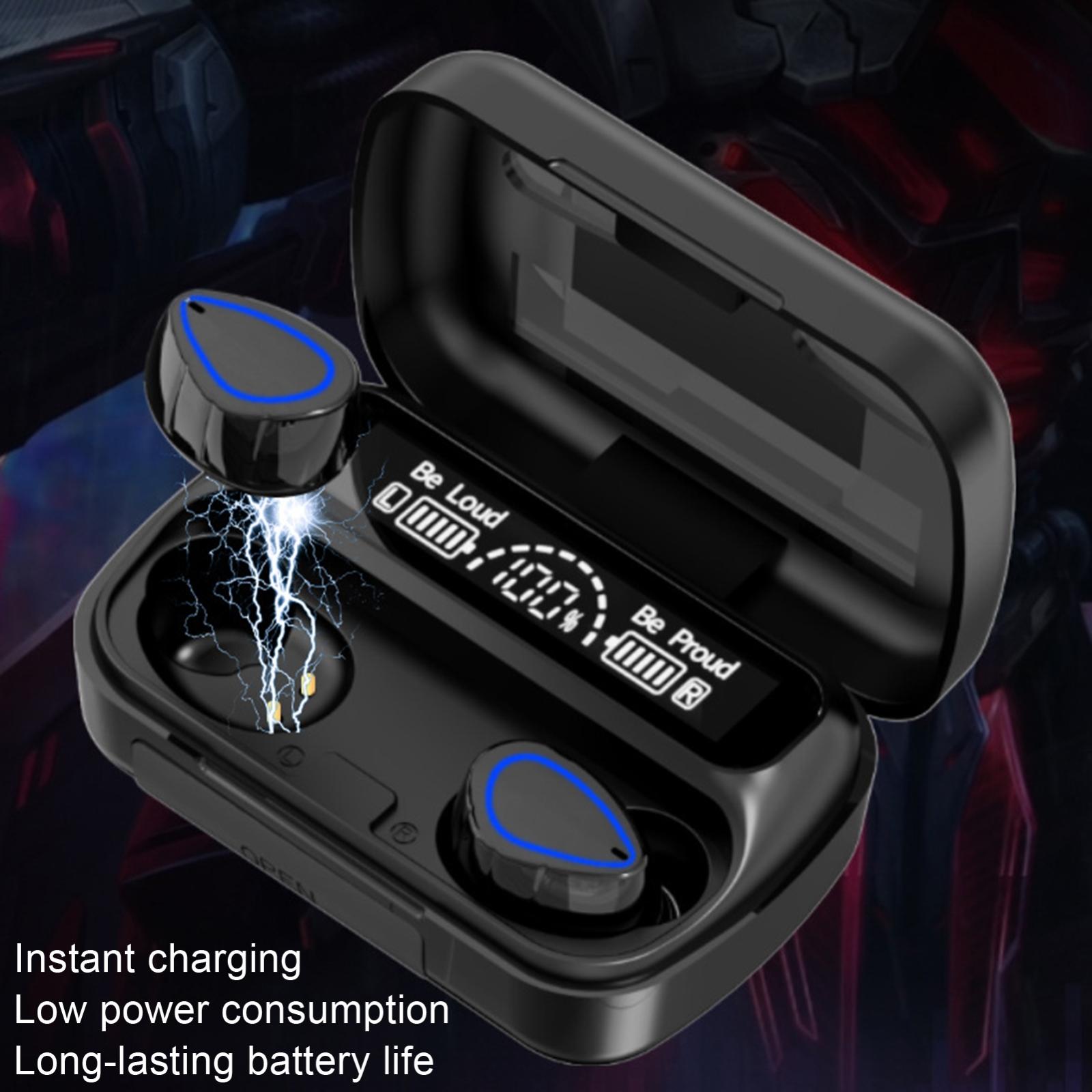 Mini Bluetooth Headset With Charging Bin And Digital Display - Black-1915196876223811587