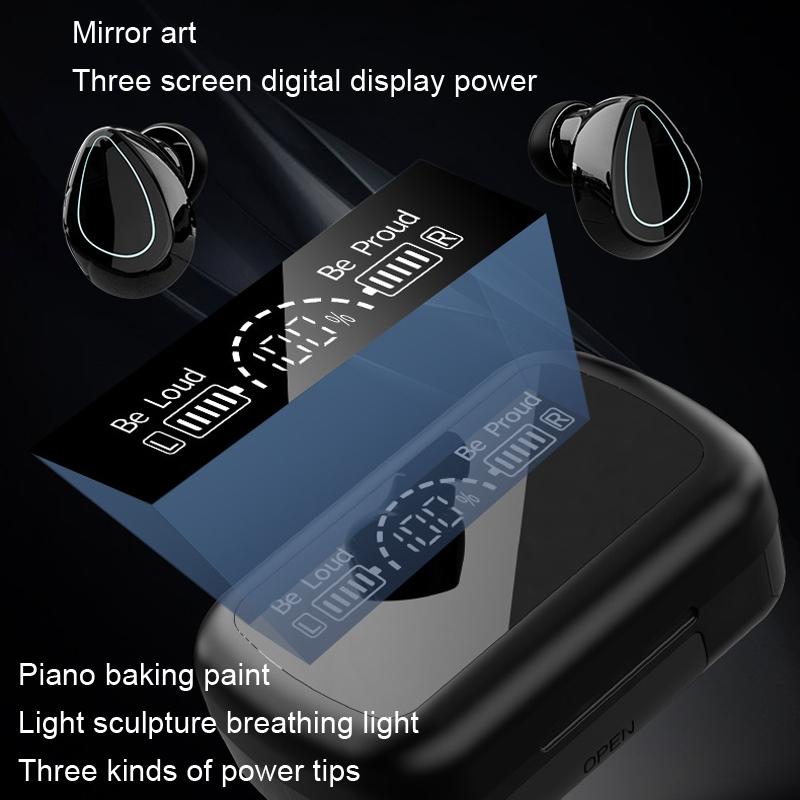 Mini Bluetooth Headset With Charging Bin And Digital Display - Black-1915196876223811588