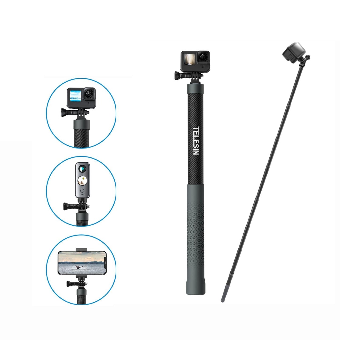 3M Carbon Fiber Selfie Stick Monopod For Action Cameras - 1 / 4 Screw-1915198269802287104