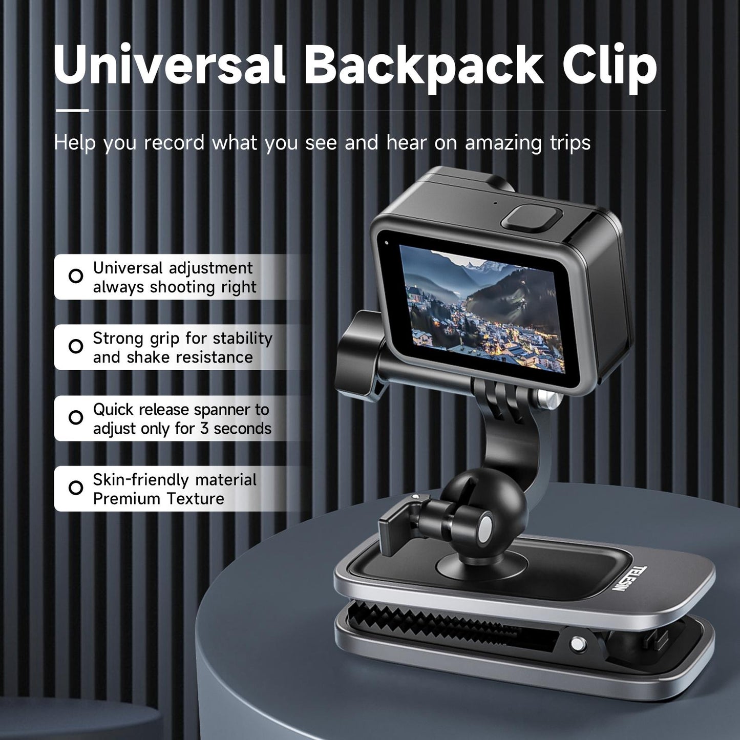 360 Degree Backpack Clip Mount For Action Camera - Rotating-1915197226716631042