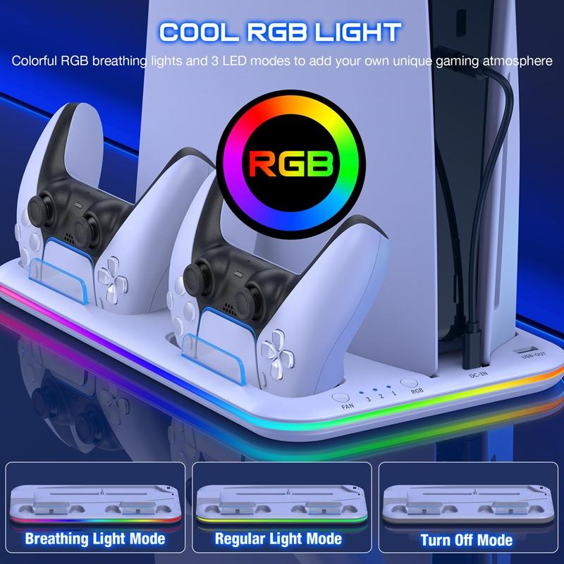 Multi-Functional Cooling Base For Ps5 / Psvr2 Controller With Rgb Lights - White-1915196868254633987