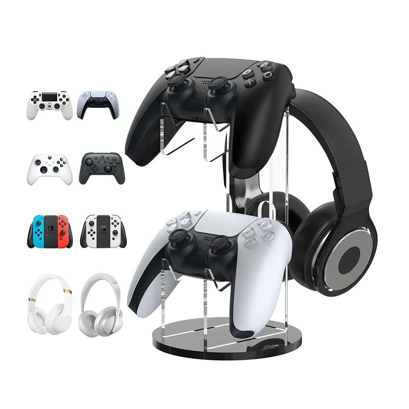 Black Acrylic Game Controller Display Stand With Headphone Hanger-1915196829893529606