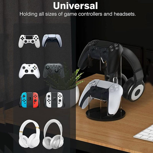 Black Acrylic Game Controller Display Stand With Headphone Hanger-1915196829893529601