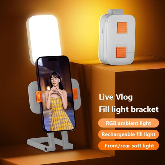 Mini Rgb Fill Light With Phone Holder - White-1915196901762928642