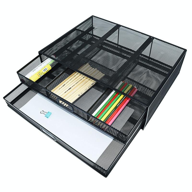 Double Iron Desktop Stand With Drawer For Height Increase And Storage - Black-1915196862160310276