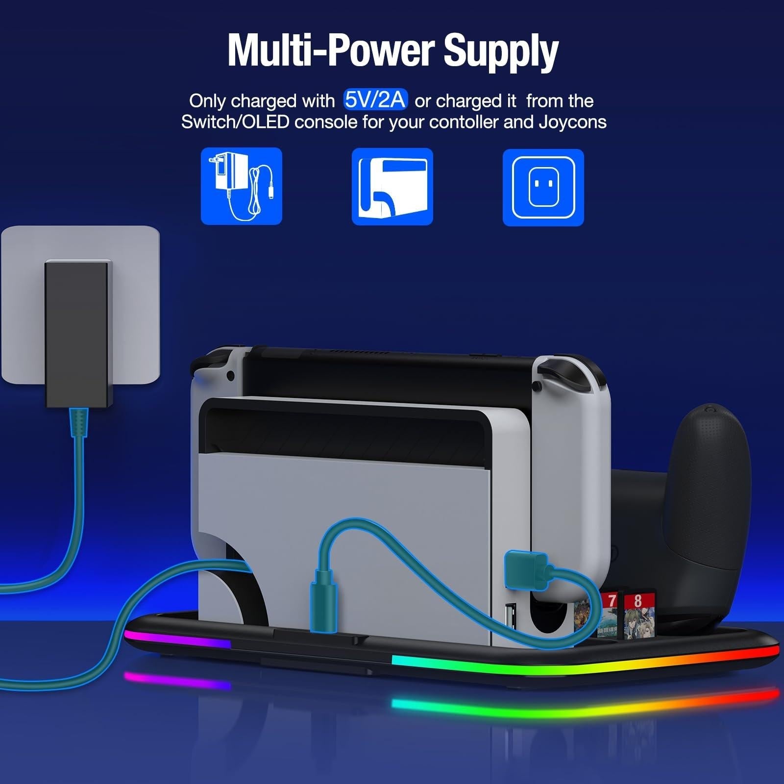 Rgb Light Charging Dock For Switch Oled - Compact-1922443390637707269