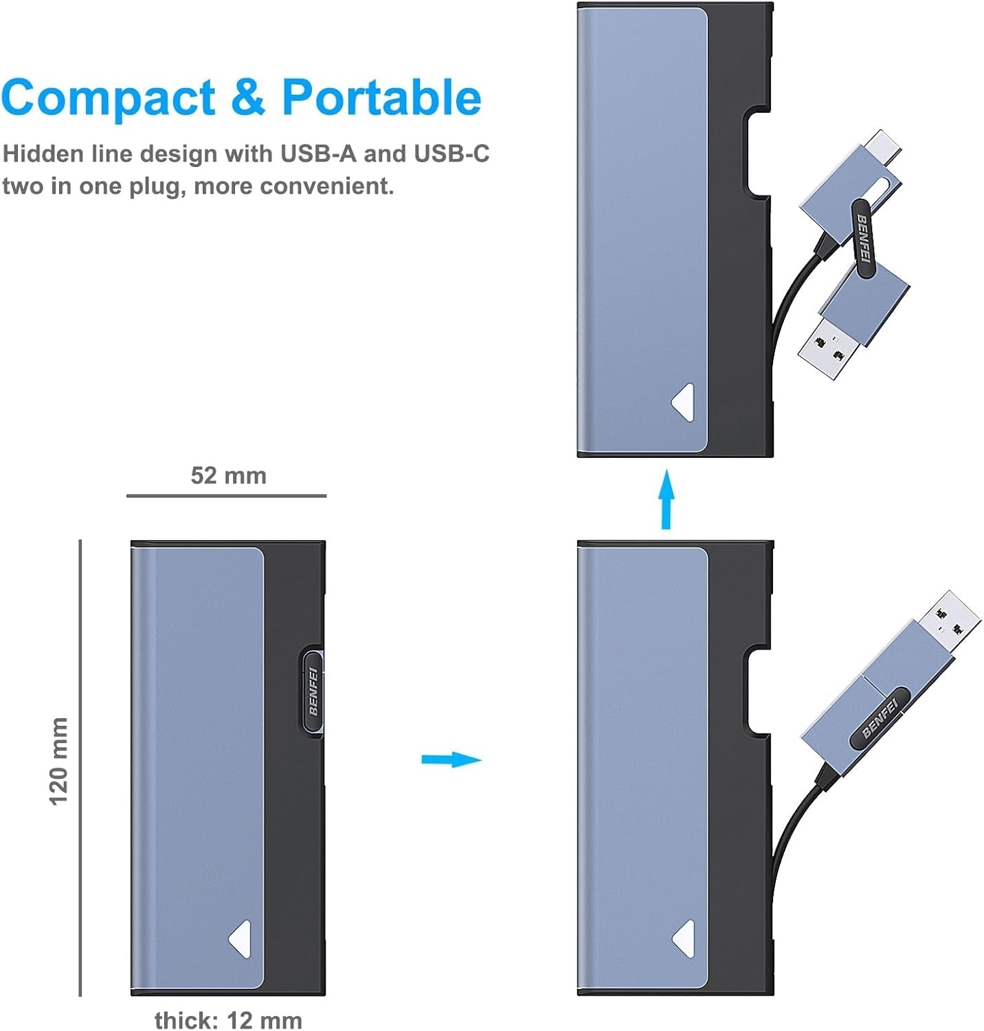 BENFEI 345GY M.2 NVME SATA SSD Enclosure, 10 Gbps USB Type-C/Type-A to NVME PCI-E SATA M-Key/(B+M)