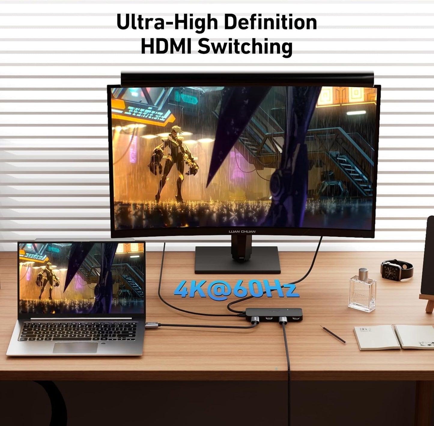 BENFEI 365BK HDMI Switch 4 in 1 Out 4K@60Hz, 2K@144Hz, HDCP 2.3 (with Adaptive Equalization Support 30ft HDMI Transmit)