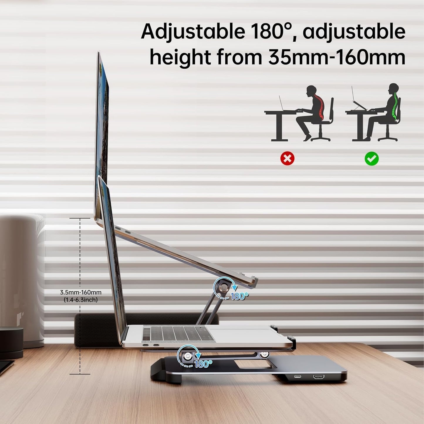 BENFEI 380GY Laptop Stand with USB C 6 in1 4K@60Hz HDMI, 4 x USB3.0, 100W PD Docking Station