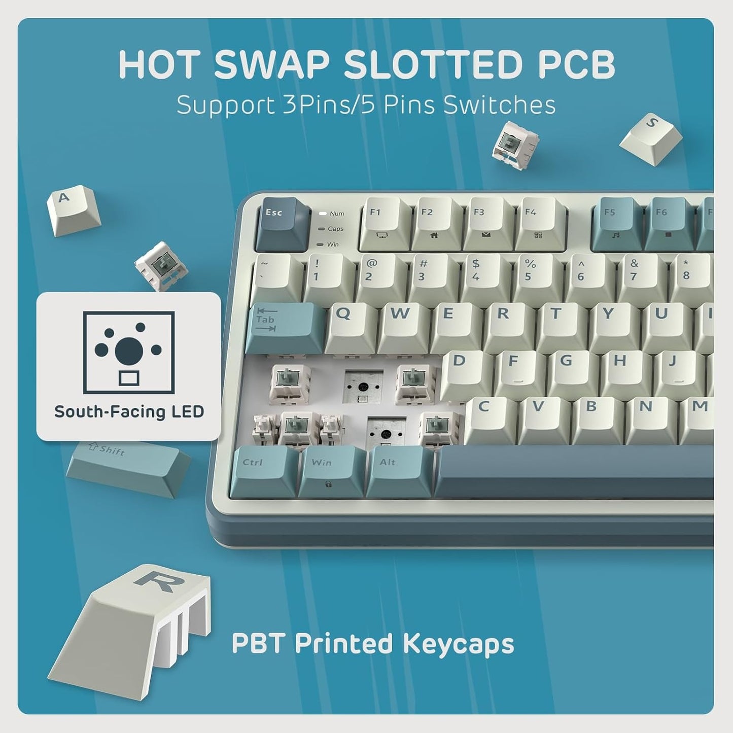 RK ROYAL KLUDGE S98 Mechanical Keyboard w/Smart Display & Knob, Top Mount 96% Wireless Mechanical Keyboard BT/2.4G/USB-C, Hot Swappable, Pale Green Switch 98 Keys