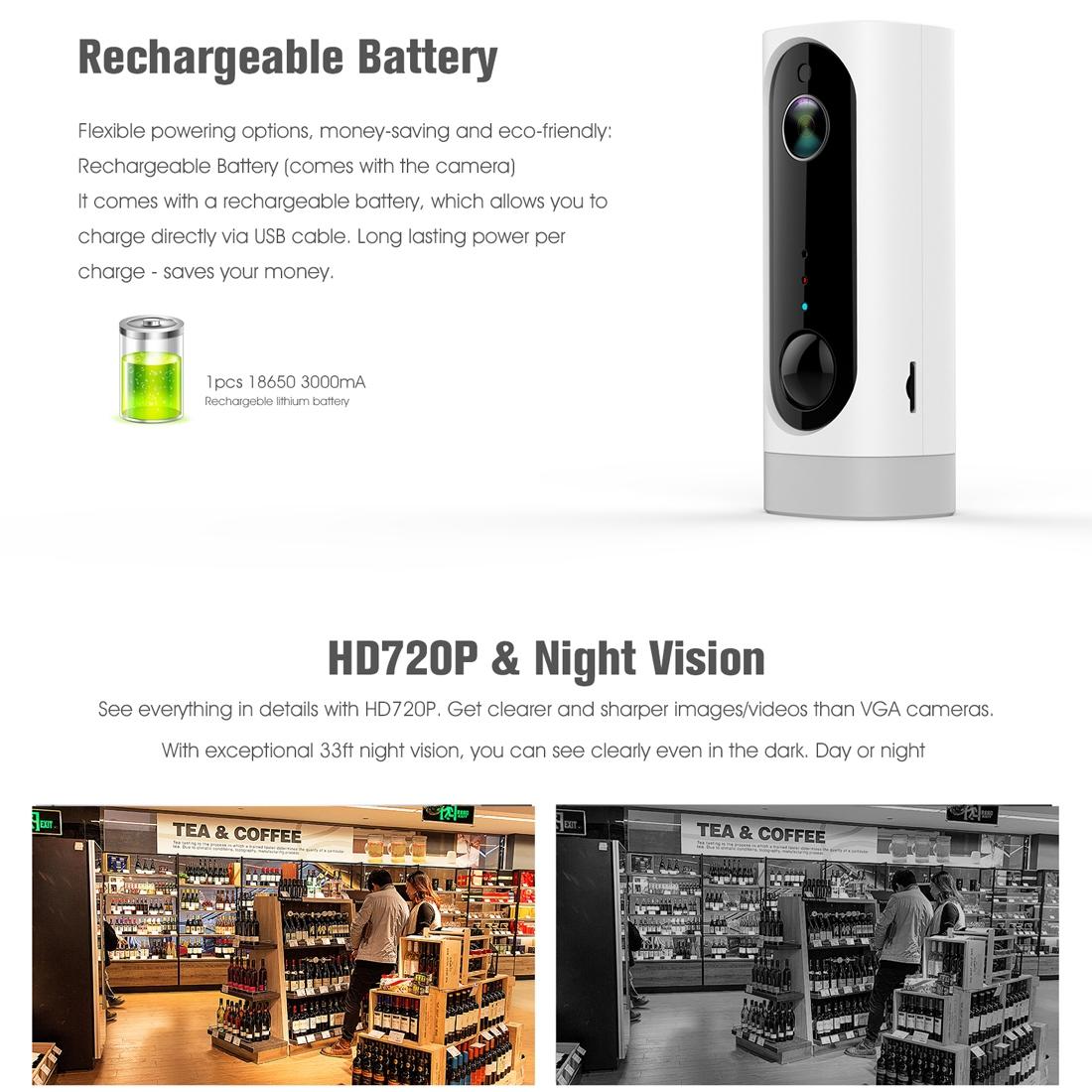 720P Wifi Camera With Night Vision Motion Detection Two-Way Audio And Rechargeable Battery