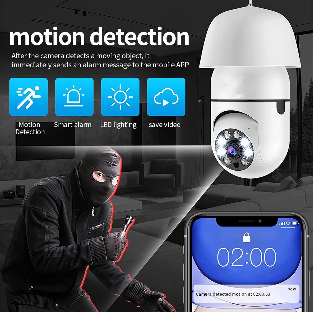 2Mp Hd Wifi Light Bulb Camera With Motion Detection Two-Way Audio Night Vision And Tf Card Support