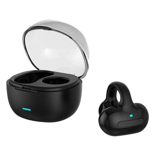 Touch Bone Conduction Bluetooth Earphone with Charging Warehouse - Ear Clip Type - Black