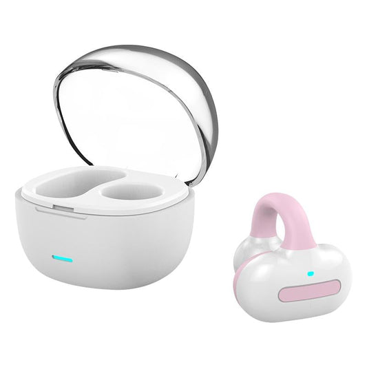 Touch Bone Conduction Bluetooth Earphone with Charging Warehouse - Ear Clip Type - Pink