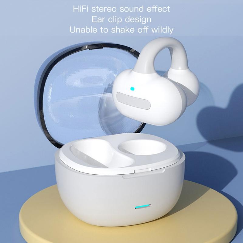 Touch Bone Conduction Bluetooth Earphone with Charging Warehouse - Ear Clip Type - Blue