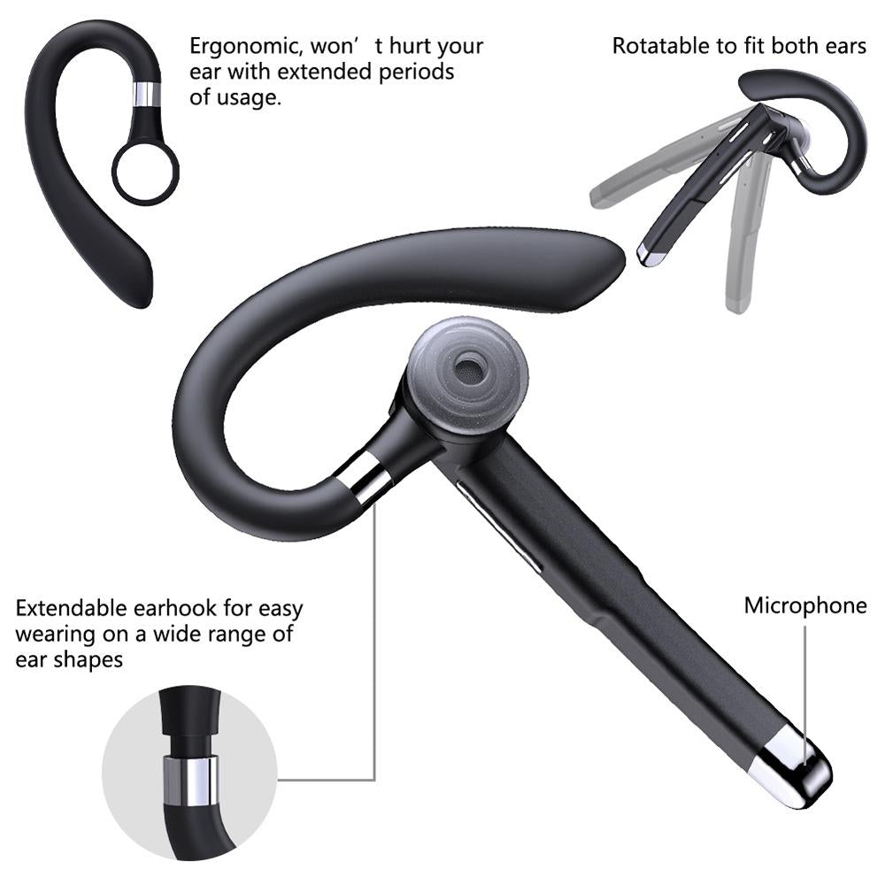 Wireless Bluetooth Earphone with Noise Cancelling & Rotatable Earhook - Charging Box & Digital Display