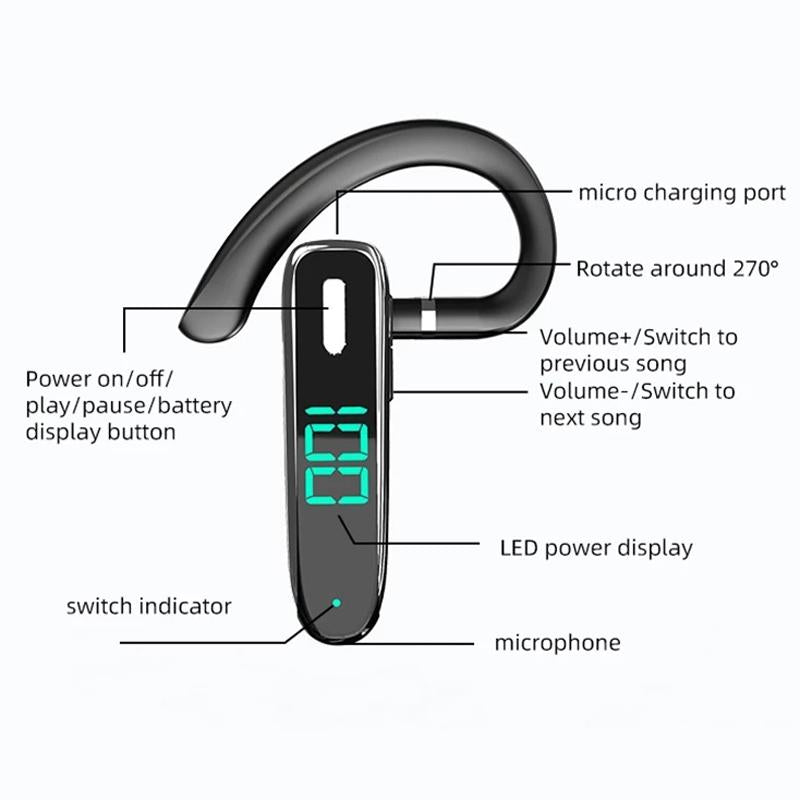 5.3 Bluetooth Business Ear-hook Earphone with Mic - K50