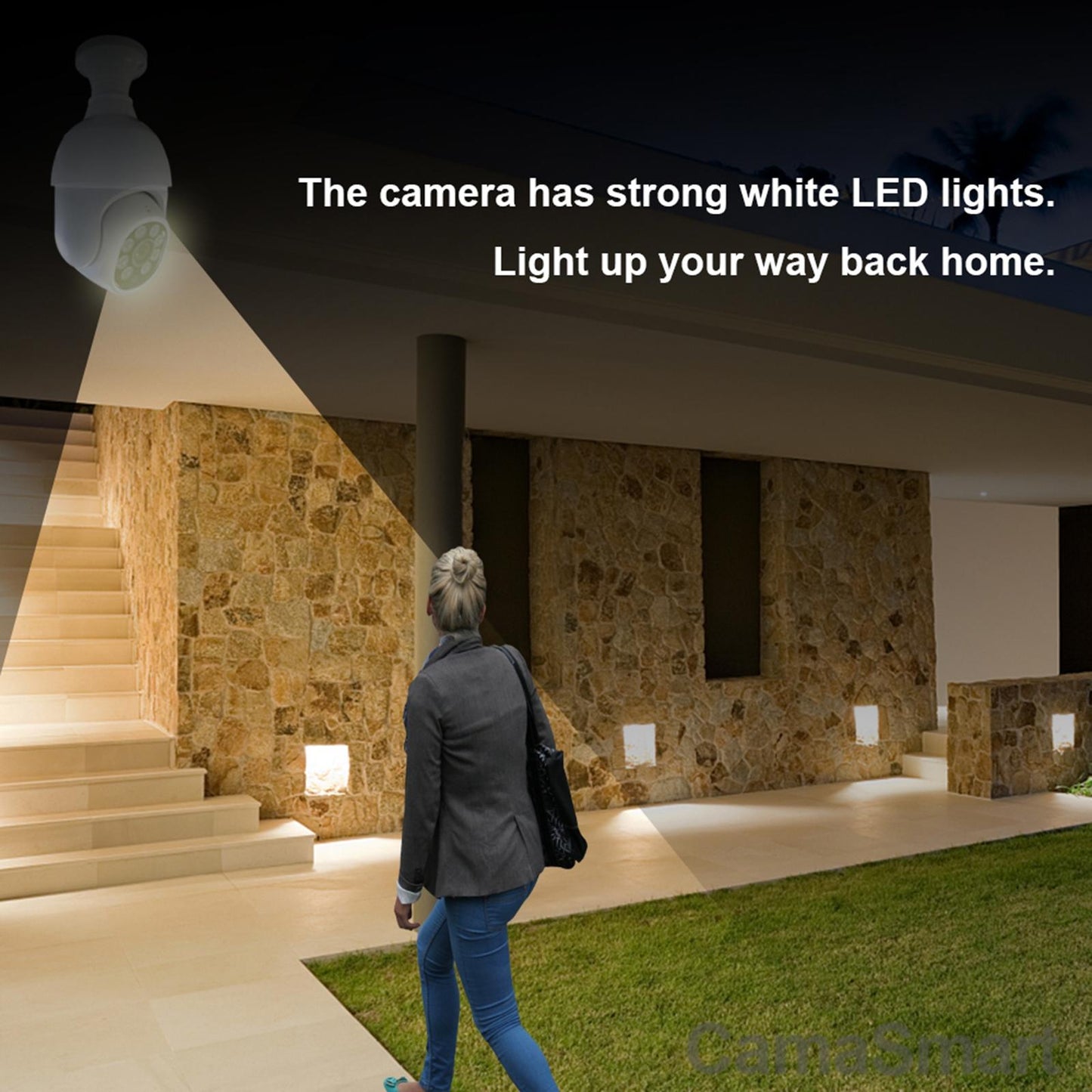 Outdoor Wifi Light Bulb Camera With Night Vision & Motion Detection - Tf Card Support