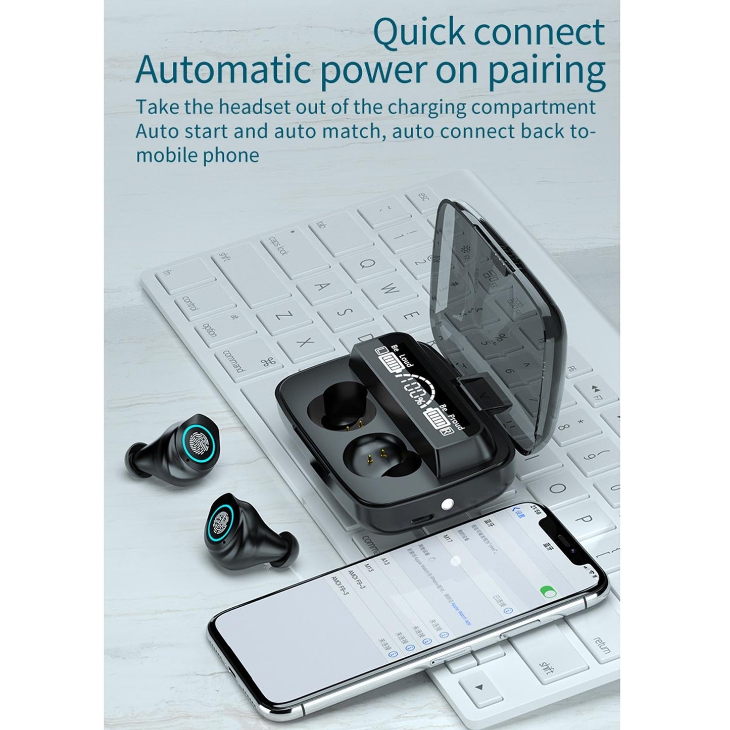 Waterproof Wireless Bluetooth Earphones with Touch Screen and Charging Box