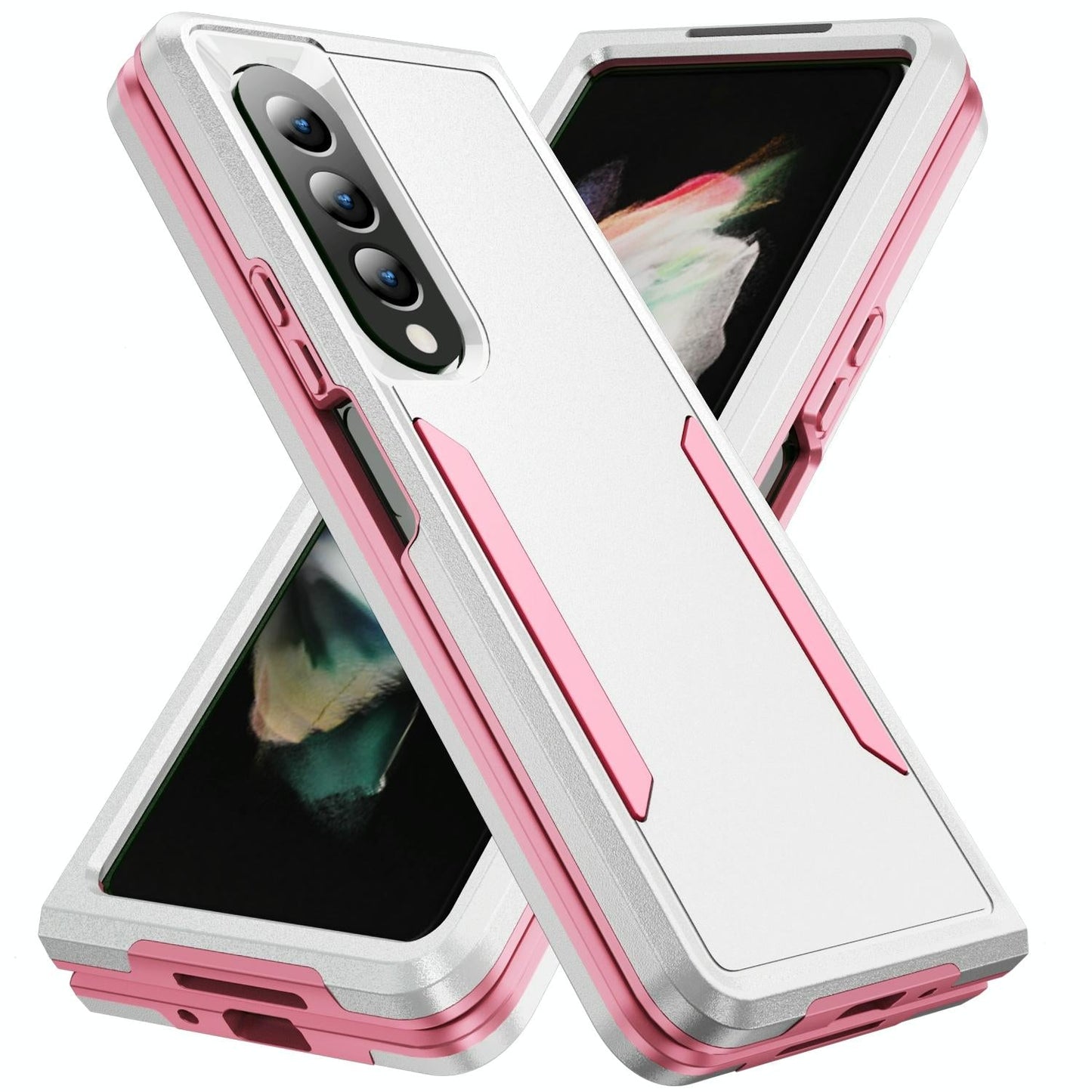 For Samsung Galaxy Z Fold4 5G Shockproof Pc Tpu Case - White + Pink