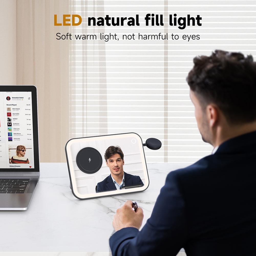 15W 3 In 1 Magnetic Led Makeup Mirror Charger - White