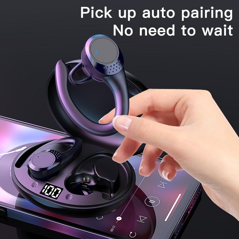 Digital Display Bluetooth Headset with Noise Reduction and Charging Bin - Black