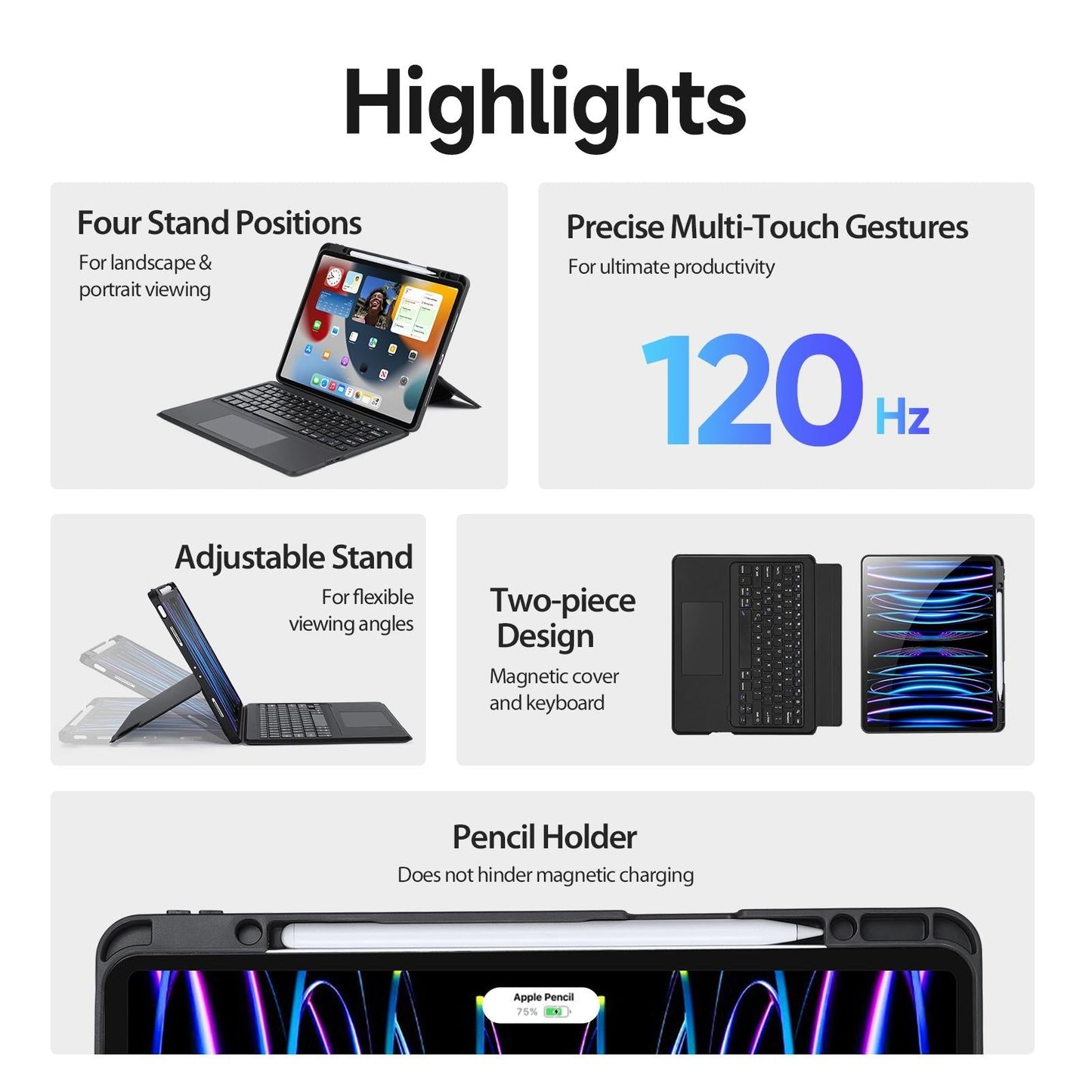 Wireless Bluetooth Keyboard Tablet Case For Ipad Pro 12.9 - Magnetic - Black