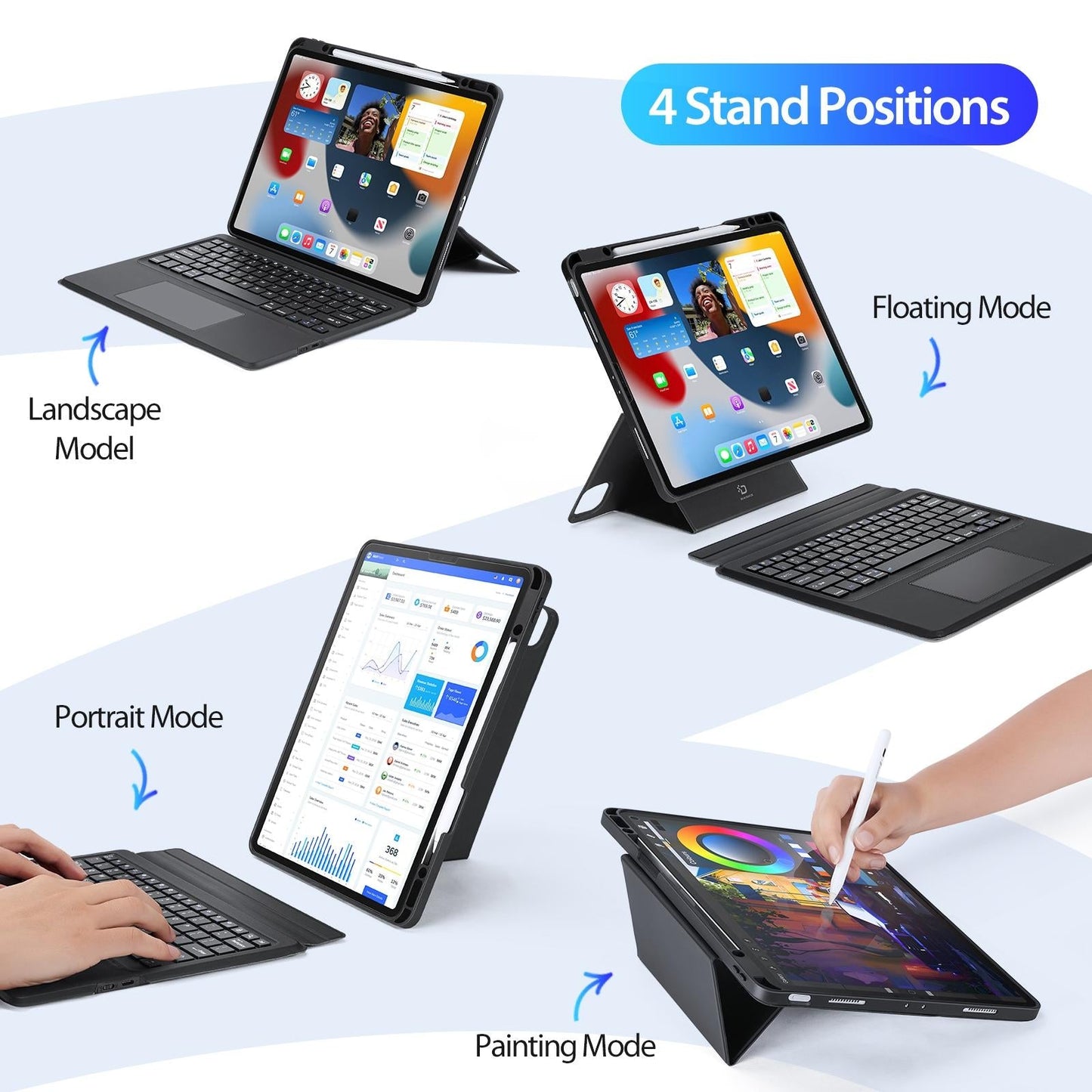 Wireless Bluetooth Keyboard Tablet Case For Ipad Pro 12.9 - Magnetic - Black