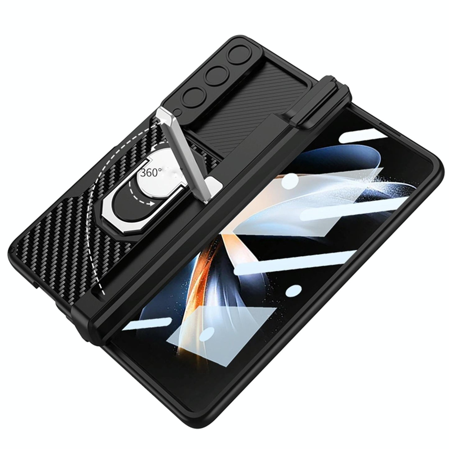 For Samsung Galaxy Z Fold4 5G Magnetic Armor Phone Case - Full Coverage - Carbon Fibre